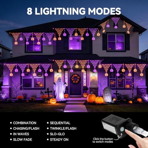 Lights Outdoor Decorations 13.8ft 200 LED String Lights with 11 Spiders, Curtain Fairy Light with 8 Modes for, alternate view