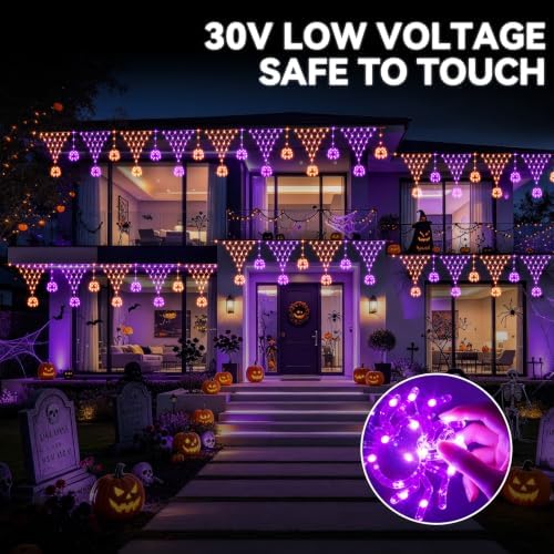 Lights Outdoor Decorations 13.8ft 200 LED String Lights with 11 Spiders, Curtain Fairy Light with 8 Modes for, alternate view