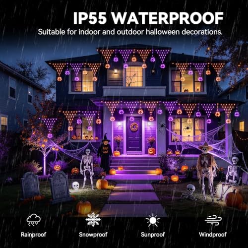 Lights Outdoor Decorations 13.8ft 200 LED String Lights with 11 Spiders, Curtain Fairy Light with 8 Modes for, alternate view