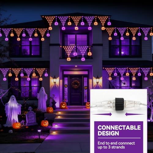 Lights Outdoor Decorations 13.8ft 200 LED String Lights with 11 Spiders, Curtain Fairy Light with 8 Modes for, alternate view