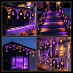 Lights Outdoor Decorations 13.8ft 200 LED String Lights with 11 Spiders, Curtain Fairy Light with 8 Modes for, alternate view