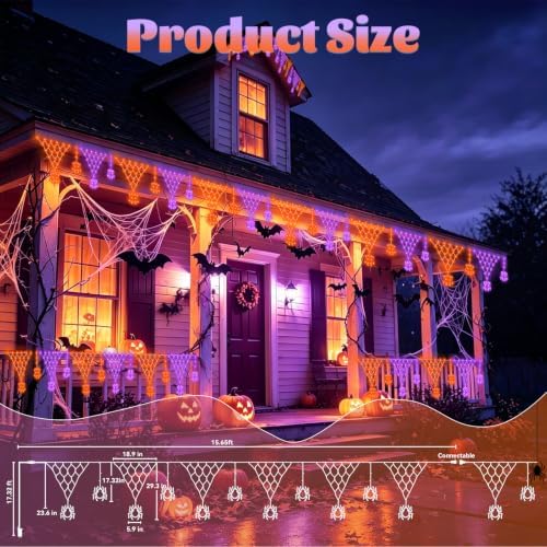 Lights Outdoor Decorations 218 LED 13.8ft Orange and Purple Fairy Lights with 11 Drops, Connectable Curtain, alternate view 2