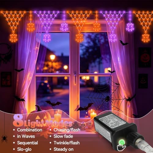 Lights Outdoor Decorations 218 LED 13.8ft Orange and Purple Fairy Lights with 11 Drops, Connectable Curtain, alternate view 3