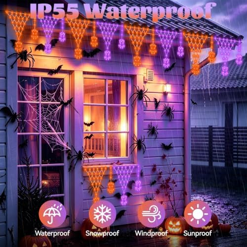 Lights Outdoor Decorations 218 LED 13.8ft Orange and Purple Fairy Lights with 11 Drops, Connectable Curtain, alternate view 5