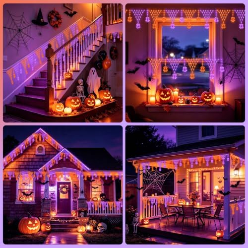 Lights Outdoor Decorations 218 LED 13.8ft Orange and Purple Fairy Lights with 11 Drops, Connectable Curtain, alternate view 7
