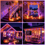 Lights Outdoor Decorations 218 LED 13.8ft Orange and Purple Fairy Lights with 11 Drops, Connectable Curtain, alternate view 7