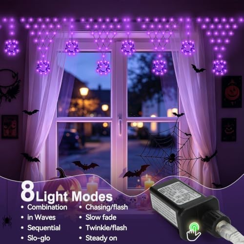 Lights, Spider Web Decorations, 8 Modes 218 LED Connectable Waterproof Green Wire Decorative String Lights with, alternate