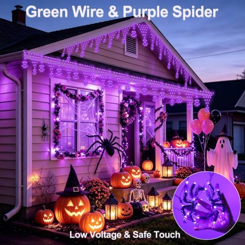 Lights, Spider Web Decorations, 8 Modes 218 LED Connectable Waterproof Green Wire Decorative String Lights with, alternate