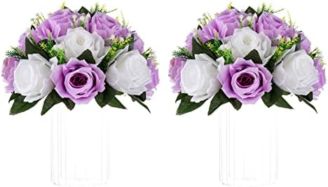 Lilac & White Flower Balls: Artificial Rose Centerpieces for Tables in Lilac & White
