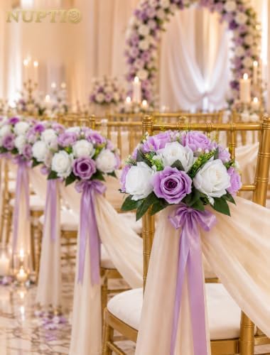 Lilac & White Flower Balls: Artificial Rose Centerpieces for Tables in Lilac & White, alternate view 6