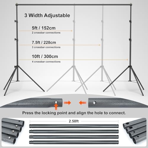 Lincostore Backdrop Support Stand Kit 10x7.1ft Adjustable Photography Studio Photo Background Support System, alternate view