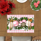 Linen Pink and White Buffalo Check Plaid Christmas Placemats Set of 4 Farmhouse Winter Christmas Xmas Holiday, alternate view