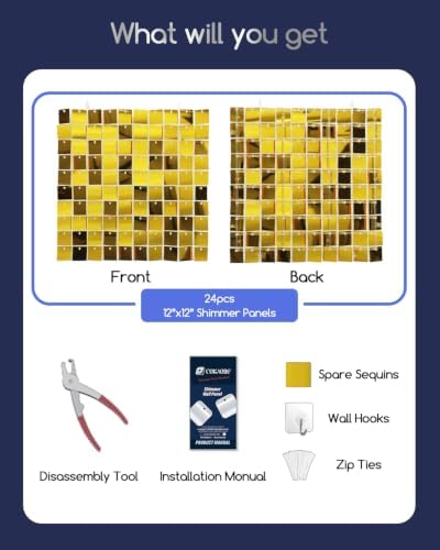 LiteGrid Series Shimmer Wall Backdrop - 24Pcs Gold, alternate view 2