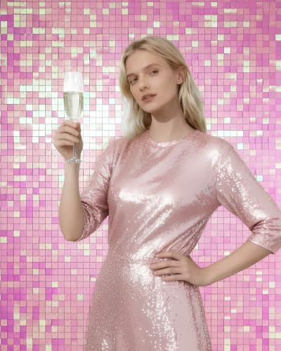 LiteGrid Series Shimmer Wall Backdrop - 24Pcs Iridescent Pink, alternate view 5