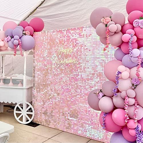 LiteGrid Series Shimmer Wall Backdrop - 24Pcs Iridescent Pink, alternate view 6