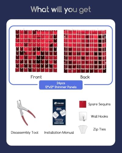 LiteGrid Series Shimmer Wall Backdrop - 24Pcs Red, alternate view 2