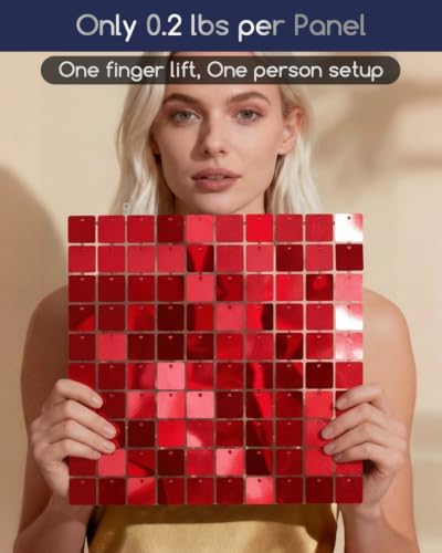 LiteGrid Series Shimmer Wall Backdrop - 24Pcs Red, alternate view 3