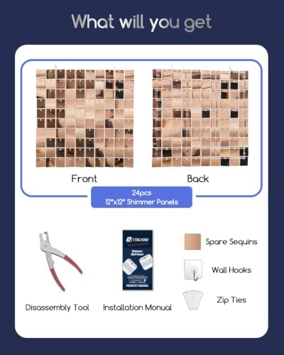 LiteGrid Series Shimmer Wall Backdrop - 24Pcs Rose Gold, alternate view 2
