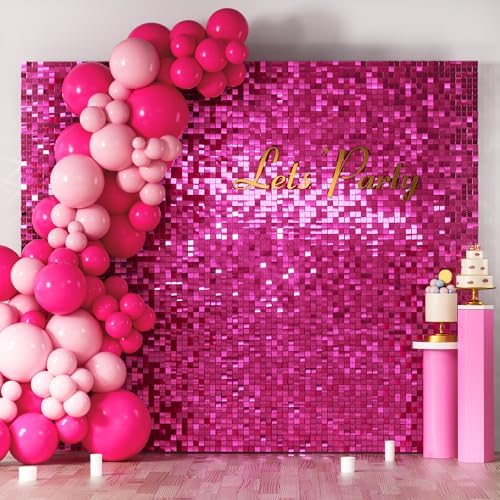 LiteGrid Series Shimmer Wall Backdrop - 36Pcs Hot Pink