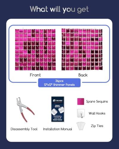 LiteGrid Series Shimmer Wall Backdrop - 36Pcs Hot Pink, alternate view 2