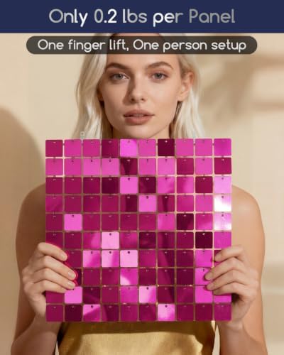 LiteGrid Series Shimmer Wall Backdrop - 36Pcs Hot Pink, alternate view 3