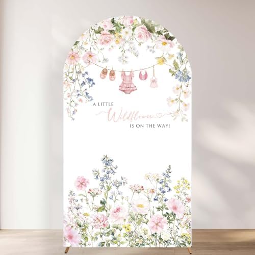 Little Wildflower on the Way Arch Backdrop Cover 7.2ft Baby Shower Party in 4x7.2ft/120x220cm in pink