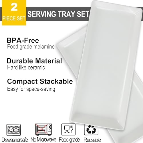 Long Melemine Serving Tray, 17.3x8x1.5 inch in 17.3x8x1.5 inch in White, alternate view 4