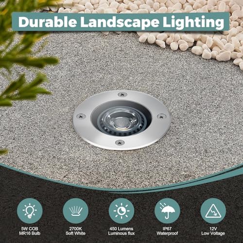 Low Voltage Landscape LED Well Lights, 12V in Ground Lights Outdoor IP67 Waterproof, 5" Tall Wired Landscape Up, alternate