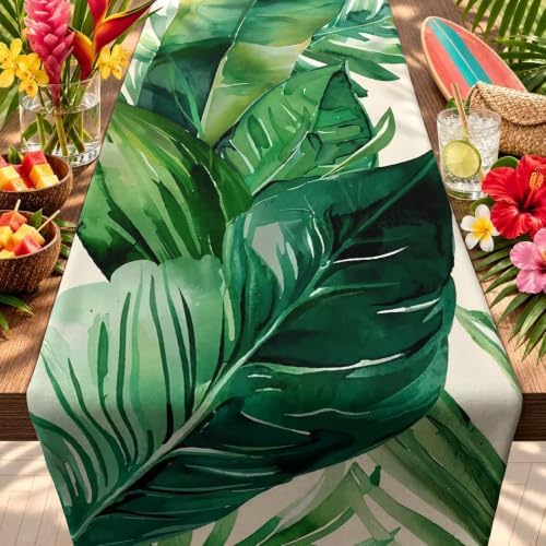 Luau Party Decorations - Palm Leaves Table Runner | Love Island Hawaiian Theme Party Decorations for Summer
