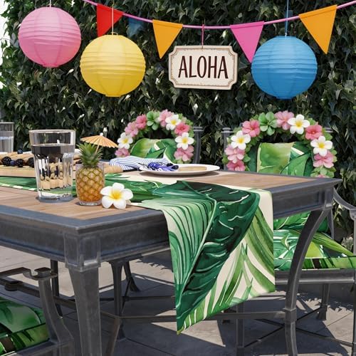 Luau Party Decorations - Palm Leaves Table Runner | Love Island Hawaiian Theme Party Decorations for Summer, alternate view 2