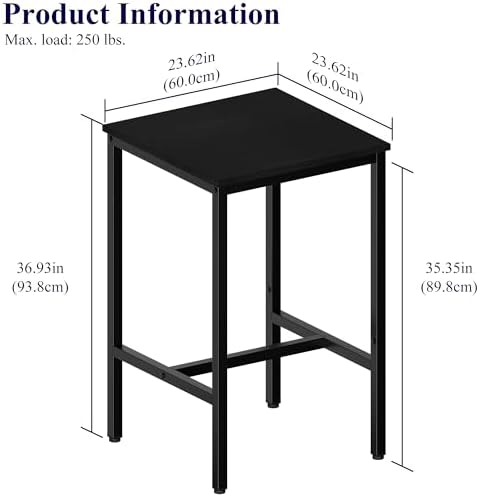 Lutown-Teen Square Bar Table, High Top Table - Industrial Metal Frame for Small Spaces & Narrow Kitchens, alternate view 3