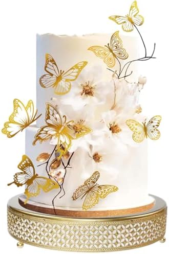 Luxury Gold Cake Stand, Round Metal Dessert Display with Ornate Floral Filigree Lace, Dual‐Coated Premium Finish