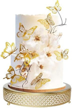 Luxury Gold Cake Stand, Round Metal Dessert Display with Ornate Floral Filigree Lace, Dual‐Coated Premium Finish