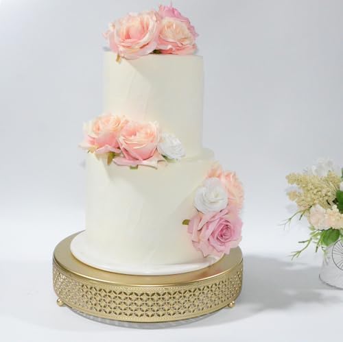 Luxury Gold Cake Stand, Round Metal Dessert Display with Ornate Floral Filigree Lace, Dual‐Coated Premium Finish, alternate