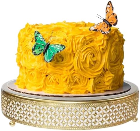 Luxury Gold Cake Stand, Round Metal Dessert Display with Ornate Floral Filigree Lace, Dual‐Coated Premium Finish, alternate