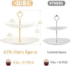 Luxury Larger 2-Tier Cupcake Stand Tower, British Style Porcelain Serving Tray with Golden Trim, Food Grade, alternate view 2