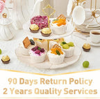 Luxury Larger 2-Tier Cupcake Stand Tower, British Style Porcelain Serving Tray with Golden Trim, Food Grade, alternate view 6