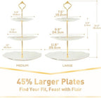 Luxury Larger 3-Tier Cupcake Stand Tower, British Style Porcelain Serving Tray with Golden Trim, Food Grade, alternate view 2