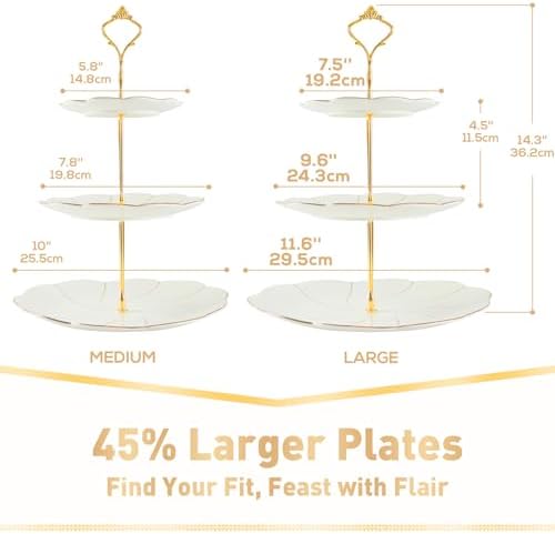Luxury Larger 3-Tier Cupcake Stand Tower, British Style Porcelain Serving Tray with Golden Trim, Food Grade, alternate view 2