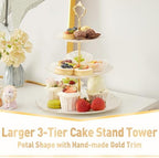 Luxury Larger 3-Tier Cupcake Stand Tower, British Style Porcelain Serving Tray with Golden Trim, Food Grade, alternate view 3