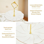 Luxury Larger 3-Tier Cupcake Stand Tower, British Style Porcelain Serving Tray with Golden Trim, Food Grade, alternate view 4
