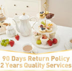 Luxury Larger 3-Tier Cupcake Stand Tower, British Style Porcelain Serving Tray with Golden Trim, Food Grade, alternate view 6