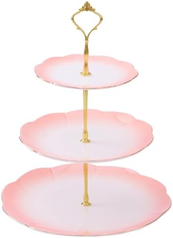 Luxury Larger 3-Tier Cupcake Stand Tower, British Style Porcelain Serving Tray with Golden Trim, Food Grade