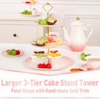 Luxury Larger 3-Tier Cupcake Stand Tower, British Style Porcelain Serving Tray with Golden Trim, Food Grade, alternate view 2