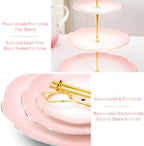 Luxury Larger 3-Tier Cupcake Stand Tower, British Style Porcelain Serving Tray with Golden Trim, Food Grade, alternate view 4
