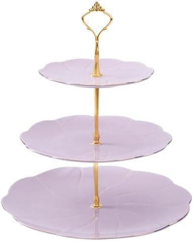 Luxury Larger 3-Tier Cupcake Stand Tower, British Style Porcelain Serving Tray with Golden Trim, Food Grade