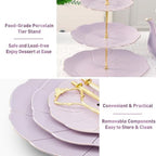 Luxury Larger 3-Tier Cupcake Stand Tower, British Style Porcelain Serving Tray with Golden Trim, Food Grade, alternate view 4