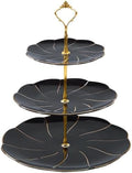 Luxury Larger 3-Tier Cupcake Stand Tower, British Style Porcelain Serving Tray with Golden Trim, Food Grade