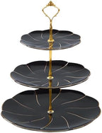 Luxury Larger 3-Tier Cupcake Stand Tower, British Style Porcelain Serving Tray with Golden Trim, Food Grade