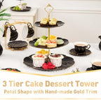 Luxury Larger 3-Tier Cupcake Stand Tower, British Style Porcelain Serving Tray with Golden Trim, Food Grade, alternate view 2